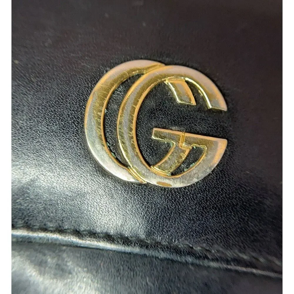Authentic Gucci Black Leather Wallet Purse Gold Double G Hardware - Picture 6 of 11